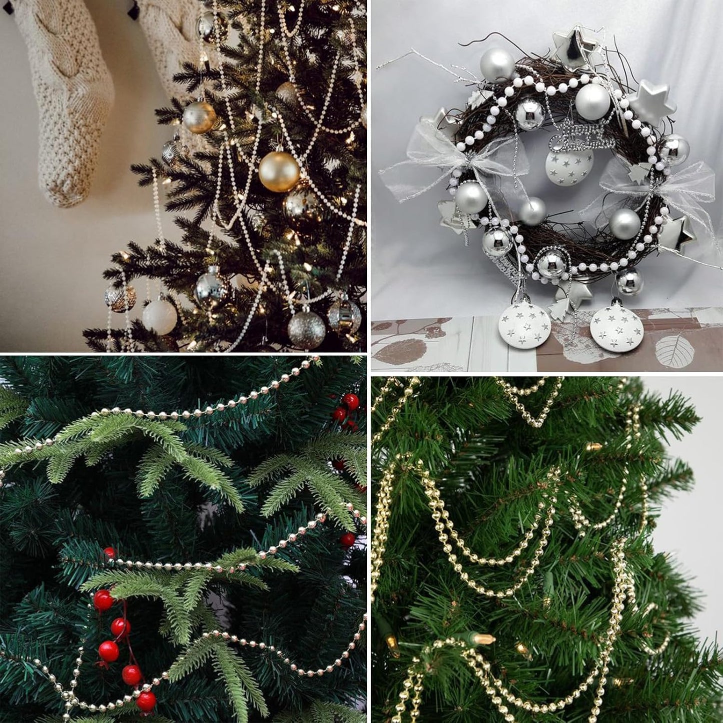 16.4 FT Pearl Beads Garland for Decoration, 12MM Craft Pearl Beads String Spool Ivory Color Faux Pearl Strand Roll for DIY Craft Wedding Party Christmas Tree Decoration