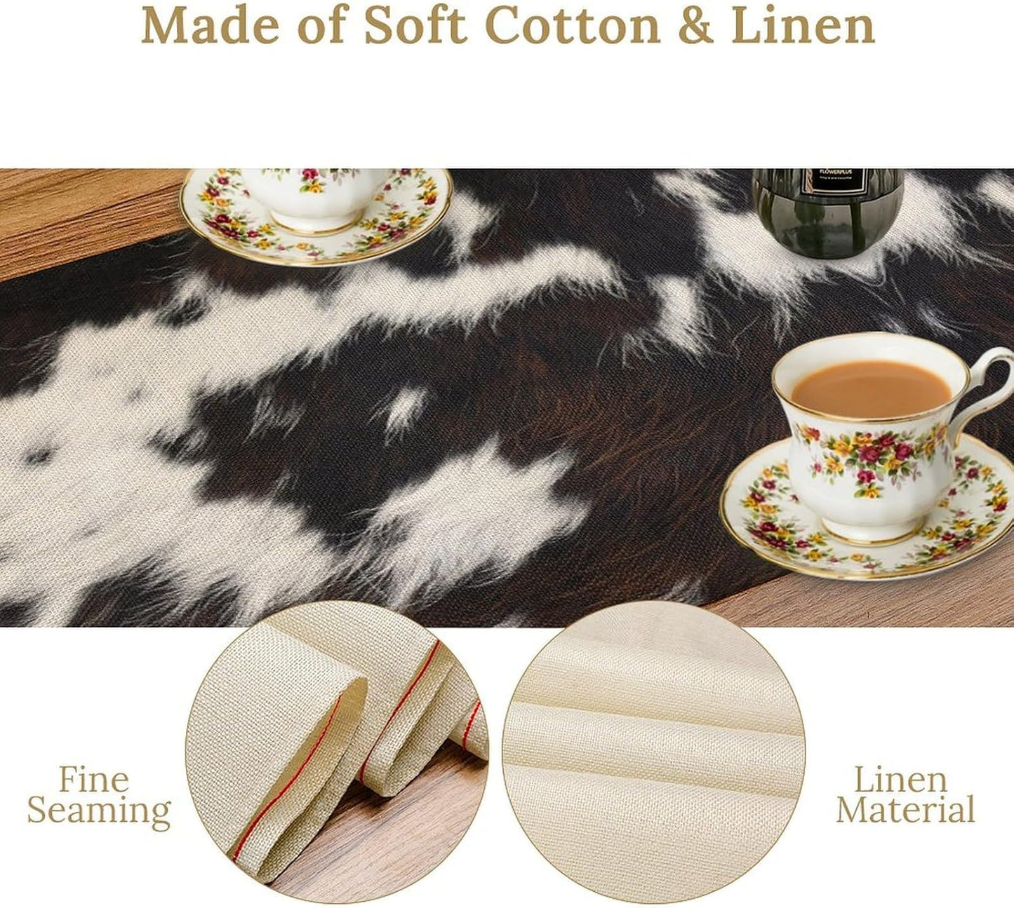 Cow Print Table Runner, Brown Cowhide Print Western Style Table Runner Country Farmhouse Cottage Cow Patten Table Decoration for Home Kitchen Dining, 13x120 Inch