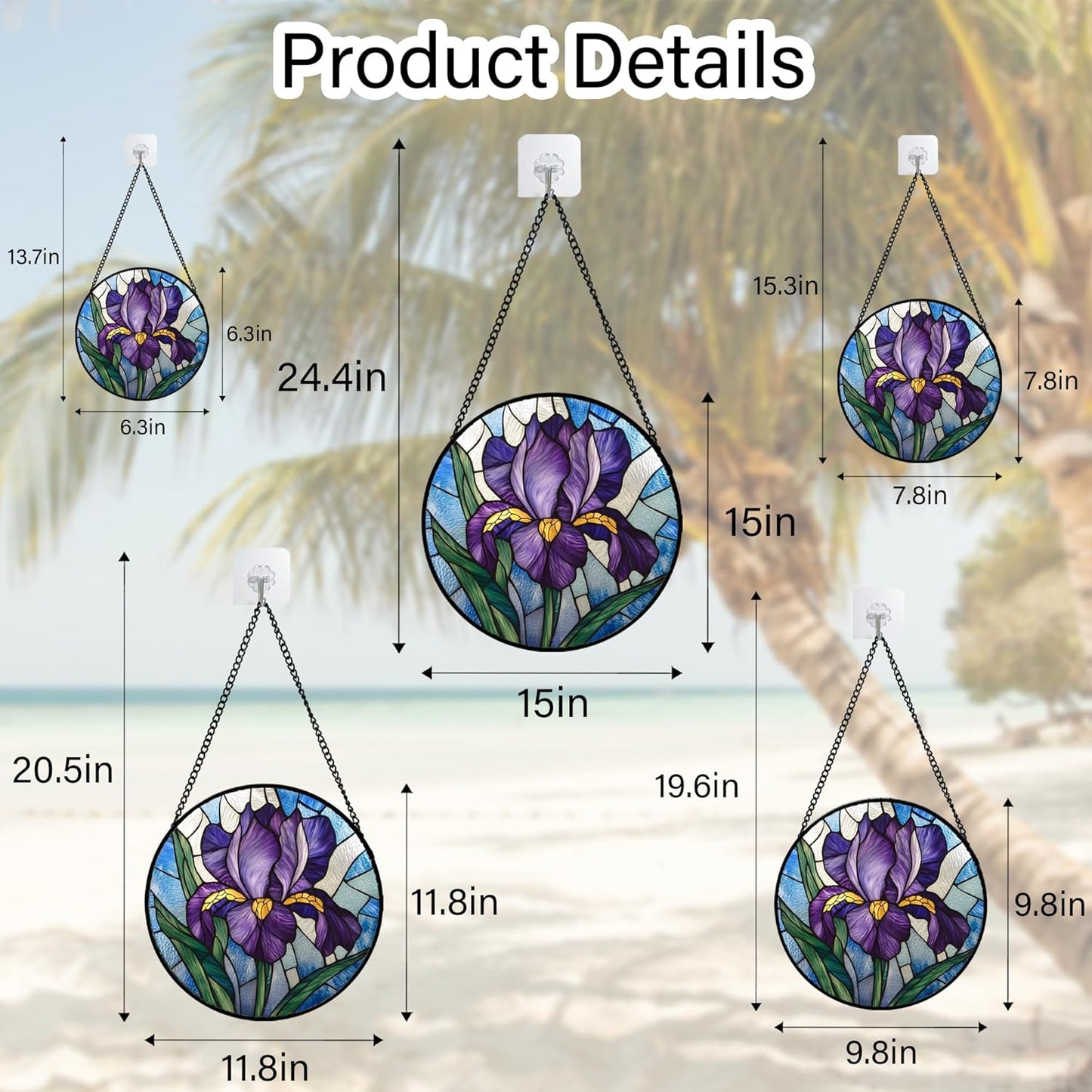 Stained Glass Window Hanging - Iris Birth Flower Suncatcher for Doors Garden Yard Purple Blue Sun Catchers Decor Christmas Mother's Day Birthday Gifts for Teacher Women Mom Nana 6.3 in