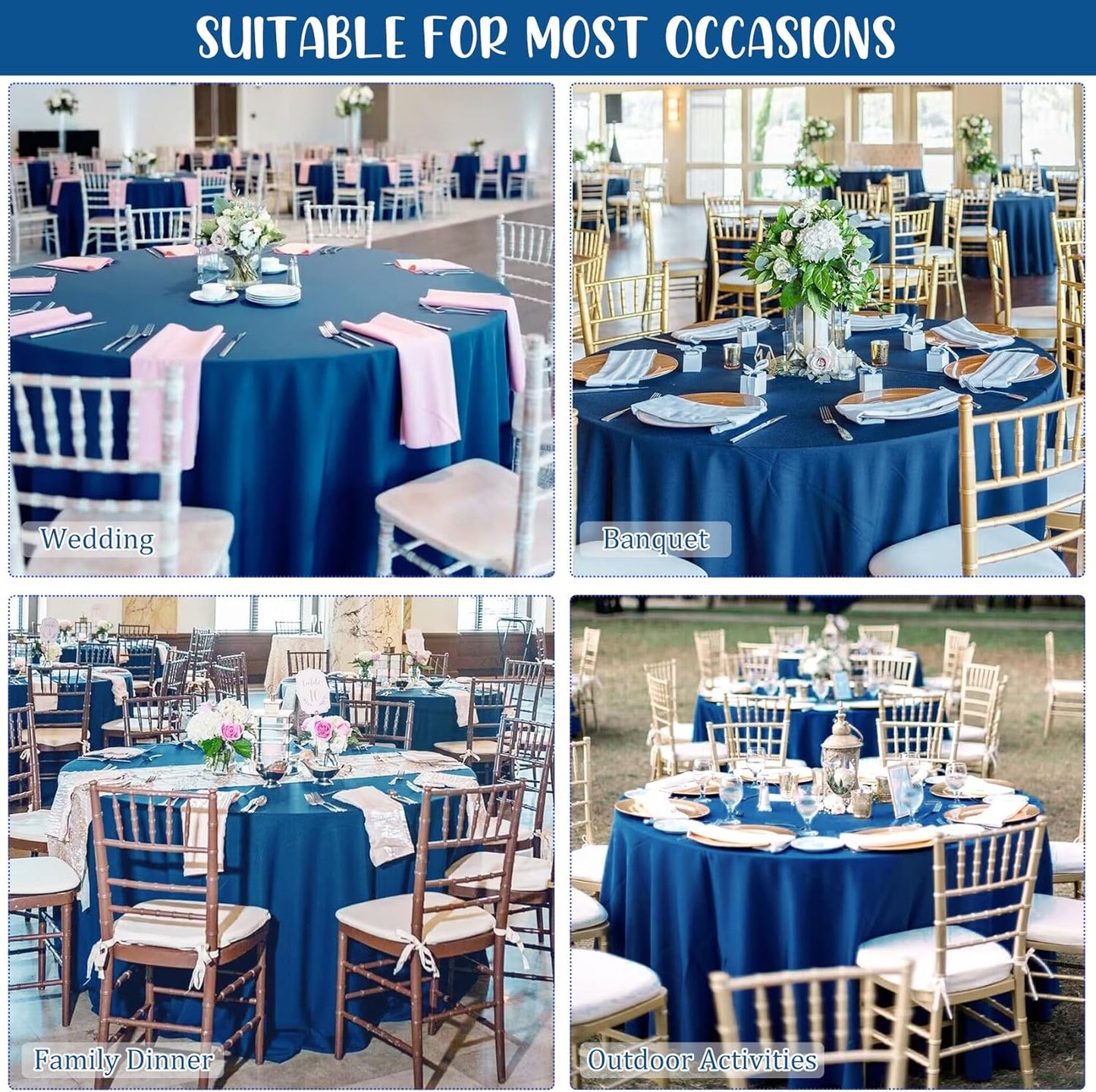 8 Pack Premium Round Tablecloth 108 Inch Round Table Covers Bulk Washable Polyester Fabric Round Table Clothes for Wedding Party Reception Banquet Buffet Restaurant (Royal Blue, 108 Inch)