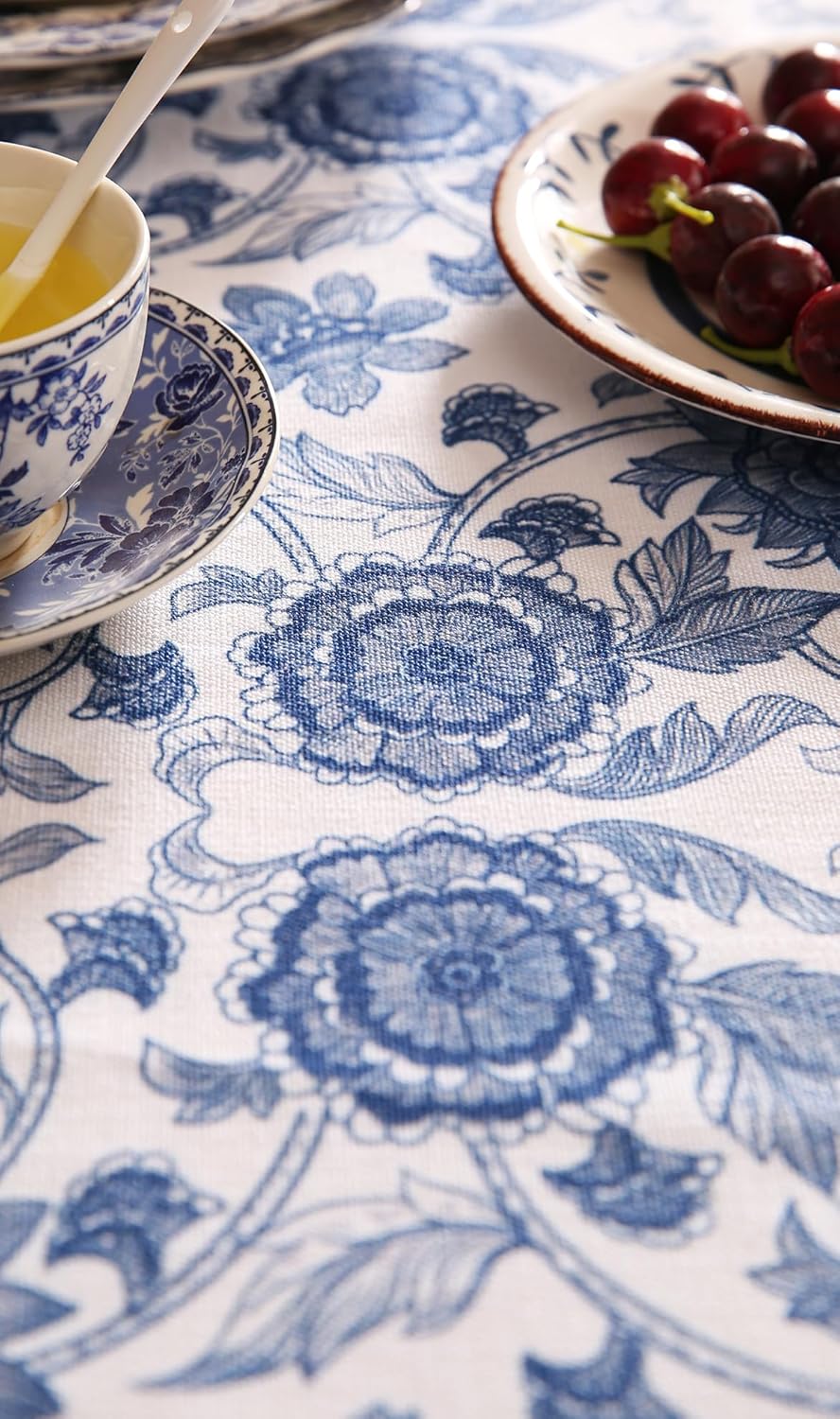 patdrea Designer Vintage Blue Rectangle Tablecloth,Linen Anti-Wrinkle Paisley Pattern Farmhouse Table Cloth,Decor Table Cover Cloth for Kitchen Dining,Christmas,Thanksgiving,63"x87"-Lantang a