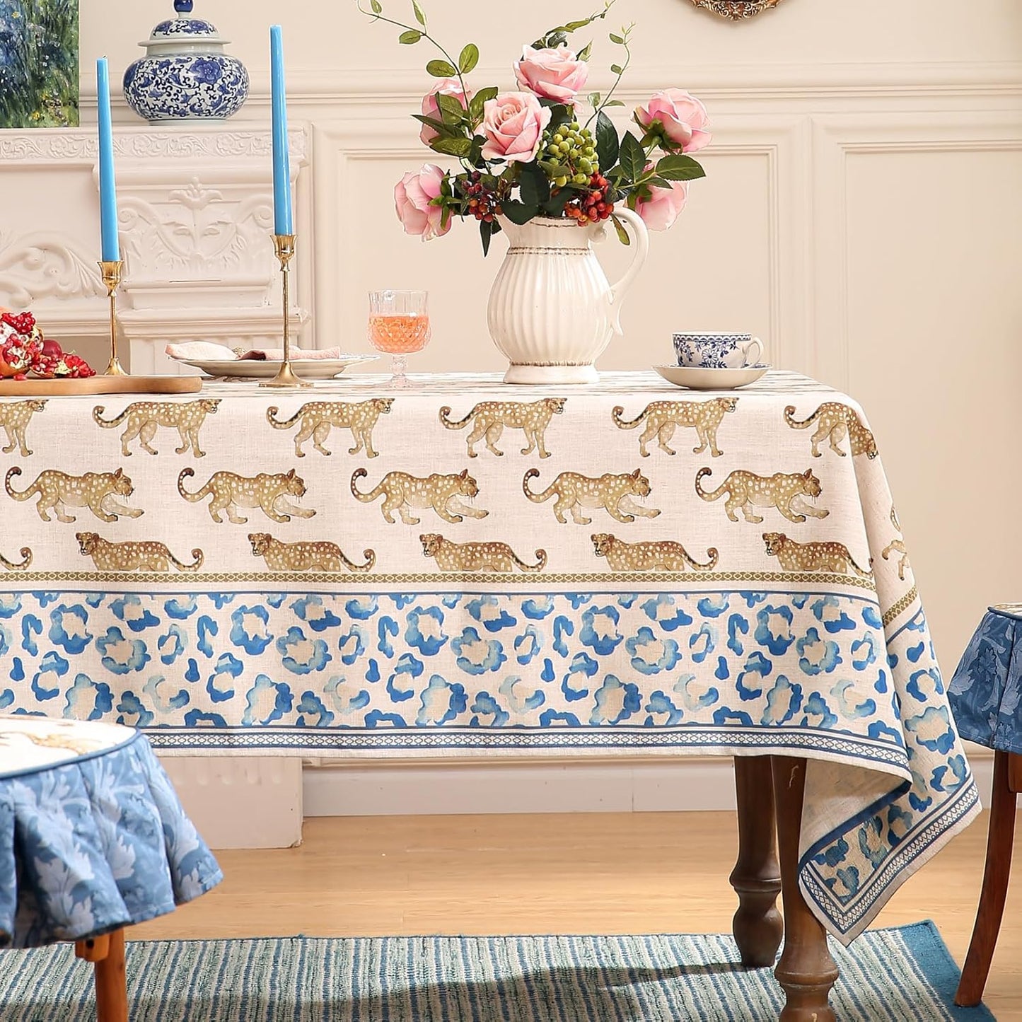 patdrea Designer Vintage Linen Long Table Cloth for Rectangle Table,Leopard Animal Pattern Soft Breathable Tablecloth,Decor Cover for Kitchen Dining,Christmas,Parties,Thanksgiving,63"x102"-from