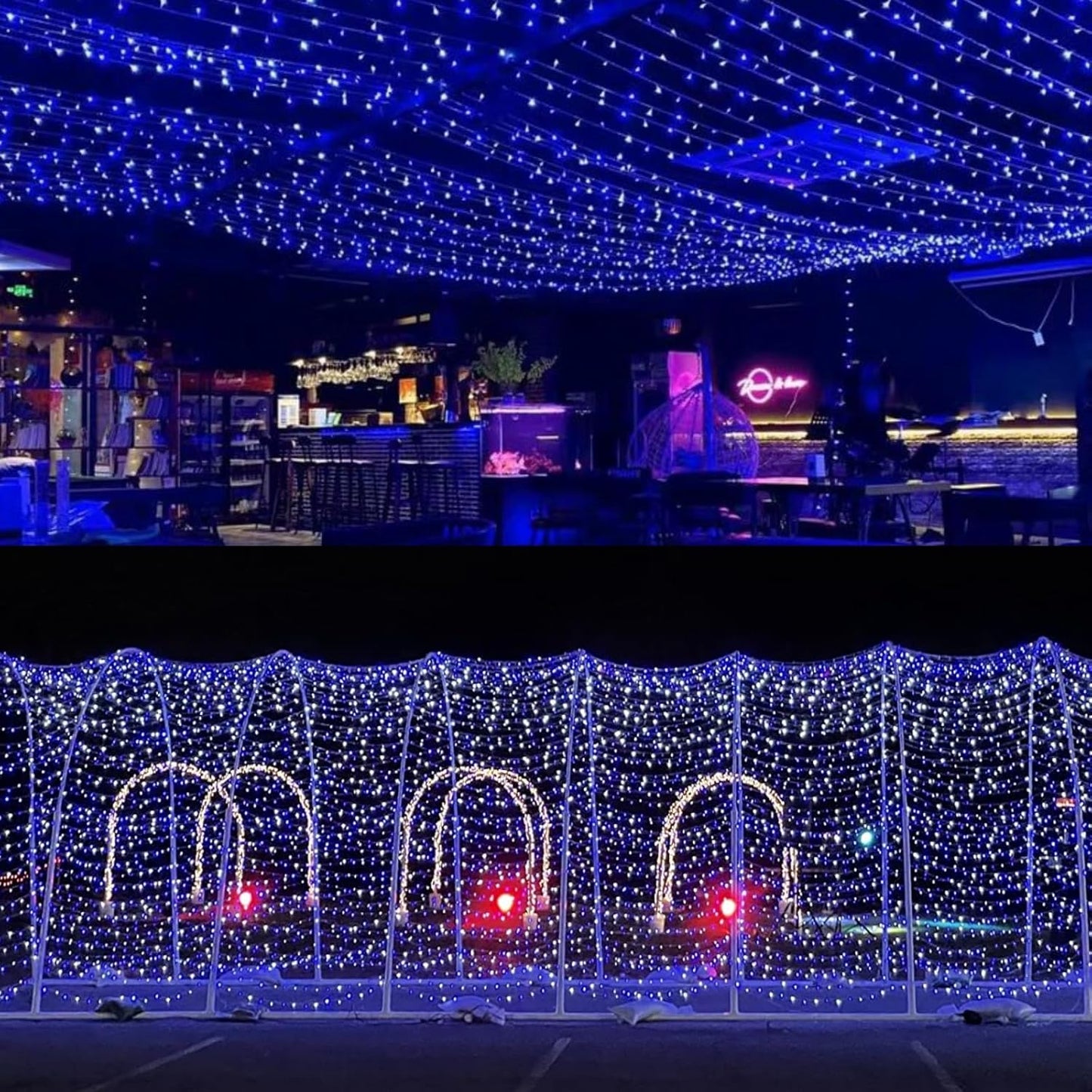 YEGUO 165ft 500 LED Christmas Lights Outdoor Waterproof, Blue and White String Light Indoor, 8 Modes Green Wire Twinkle Tree Lights Plug in with Memory Timer