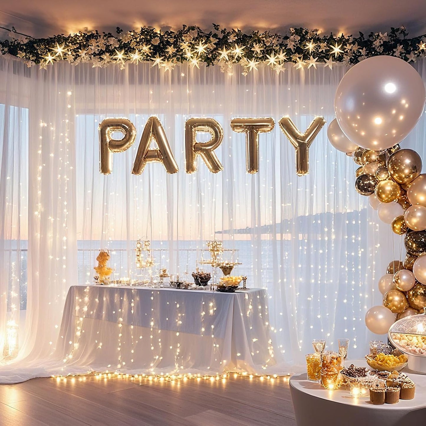 10×10ft Tulle Backdrop Curtains with Lights String - 300LED Fairy Lights Sheer Curtain Backdrop for Weddings Baby Shower and Birthday Party Decorations(8 Panels 5×10ft)