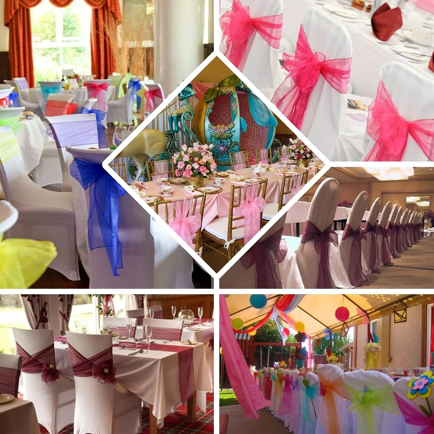 Organza Chair Bow Sash Décor Bows Sashes for Wedding Reception Events Banquets Decoration - (Pack of 25, Red)