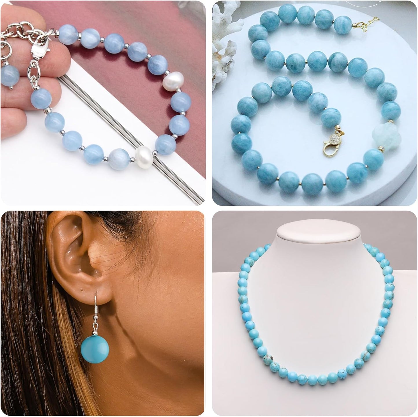 10mm Natural Stone Beads for Jewelry Making,Blue Imperial Turquoise Polished Smooth Round Gemstone Beads for Bracelet Necklace 15 Inch
