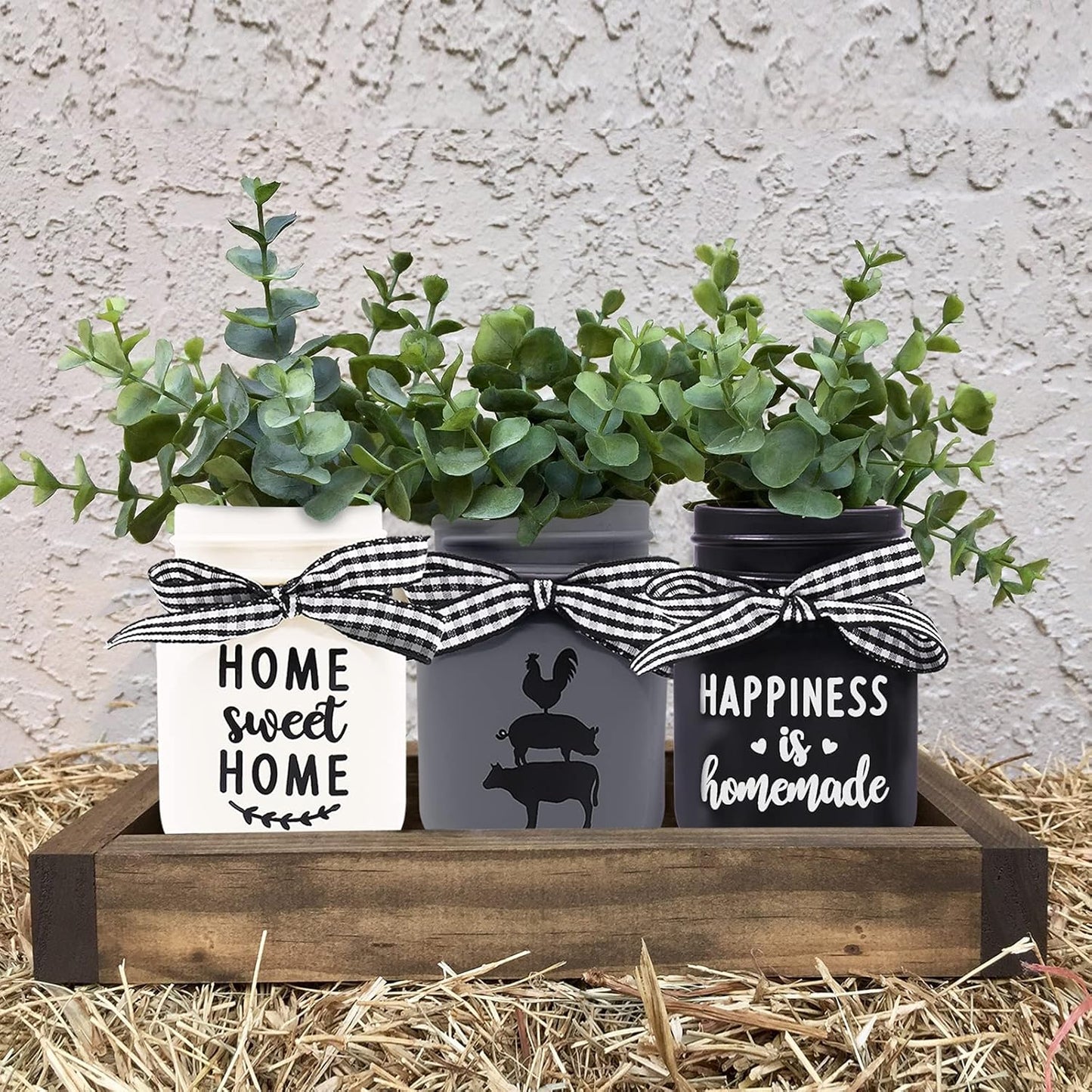 Mini Mason Jar Centerpiece Table Decorations for Farmhouse Coffee Table Dining Table Decor Tiered Tray Jar with Lids for Kitchen Living Room Set of 3