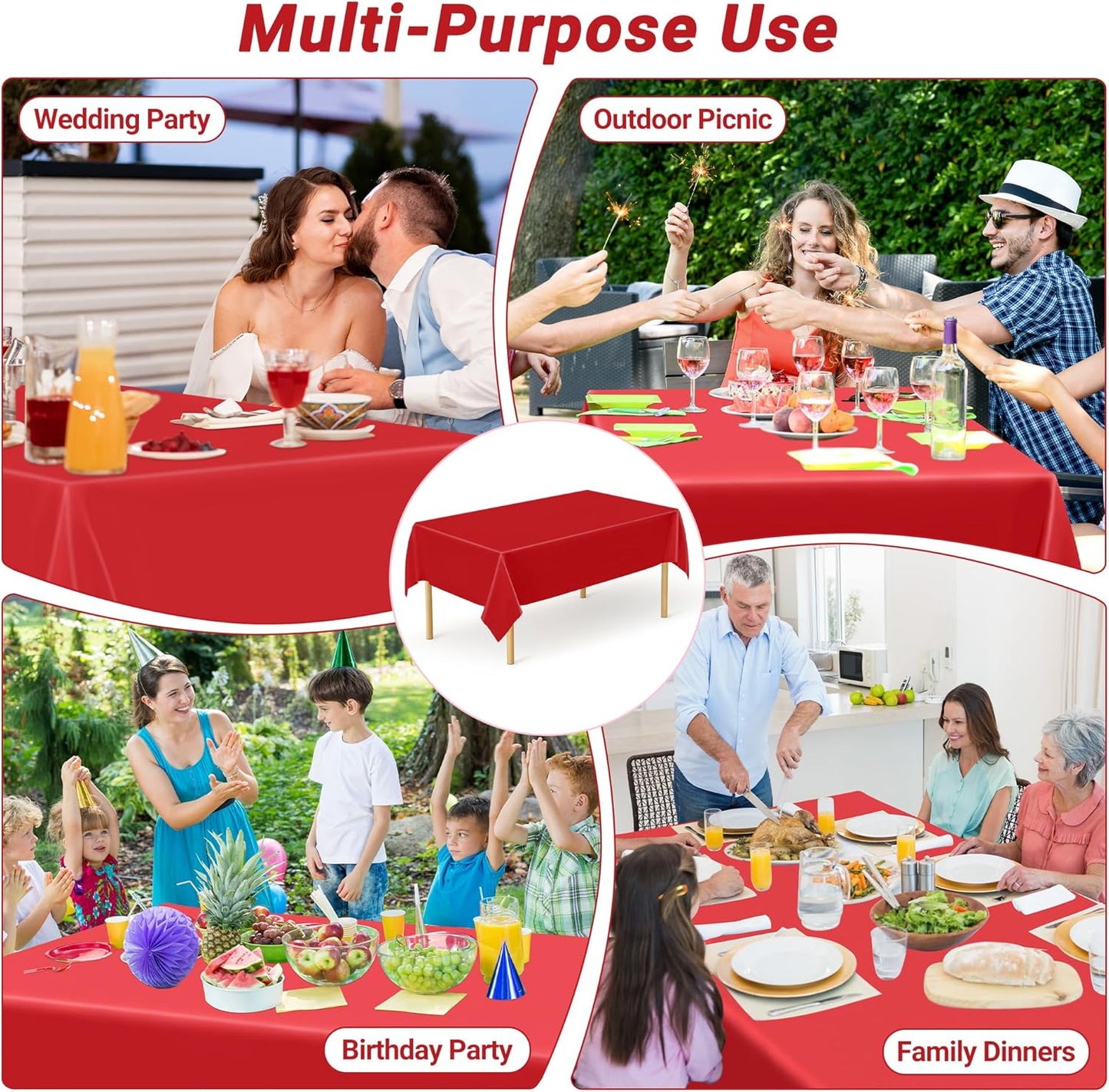 12 PCS Red Disposable Plastic Tablecloth, Party Red Plastic Table Cloth Disposable, Waterproof Smooth Table Cover, 54 X 108 IN Table Cloth Rectangle Table for Outdoor Events Birthdays Weddings Picnics