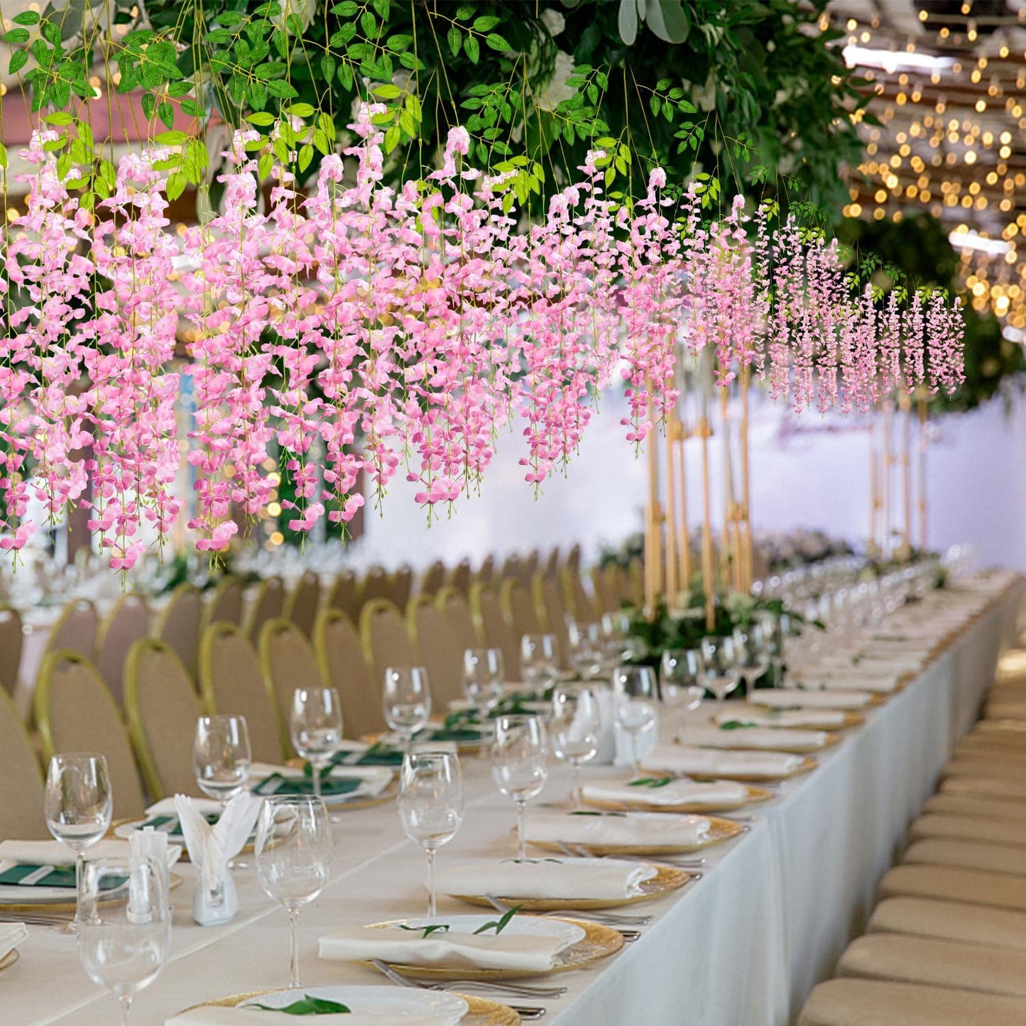 Wisteria Hanging Flowers,Fake Hanging Flowers Wisteria artificiales Garland for Home Wedding Arch Floral Party Garden Ceremony Outdoor Decor,3.6 feet Long(36,Pink)