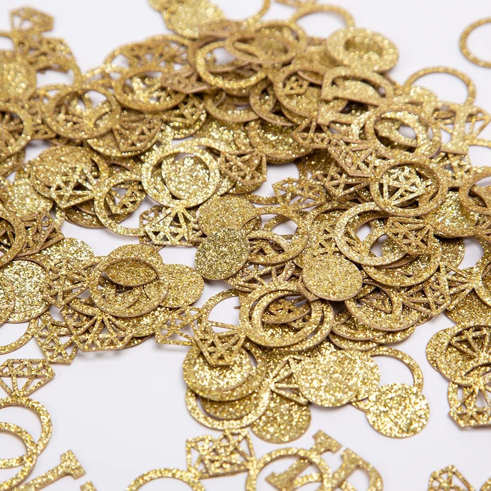 Gold Wedding Table Confetti,Glitter Paper Diamond Ring Confetti, I Do Engagement Party Table Scatter,Bachelorette Bridal Shower Party Decorations