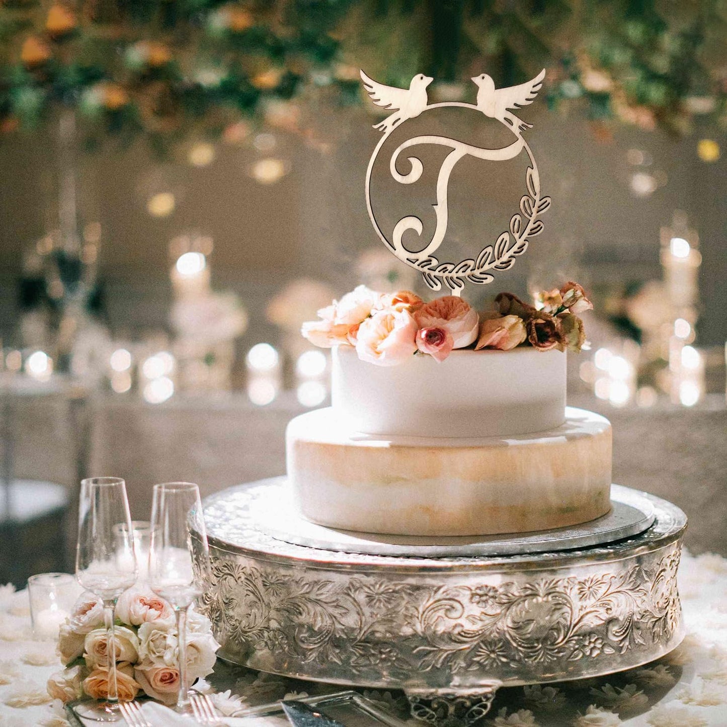 LINGTEER Personalized Inital Letter T Wood Cake Topper Perfect for Birthday Rustic Wedding Anniversary Party Keepsake Decoration