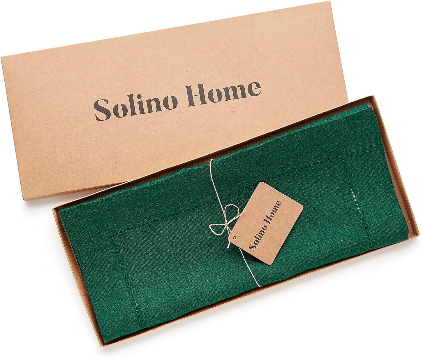 Solino Home Linen Table Runner 108 Inches Long - 100% Pure Linen Rainforest Green Table Runner 14 x 108 Inch for Fall, Autumn, Thanksgiving, Christmas - Classic Hemstitch