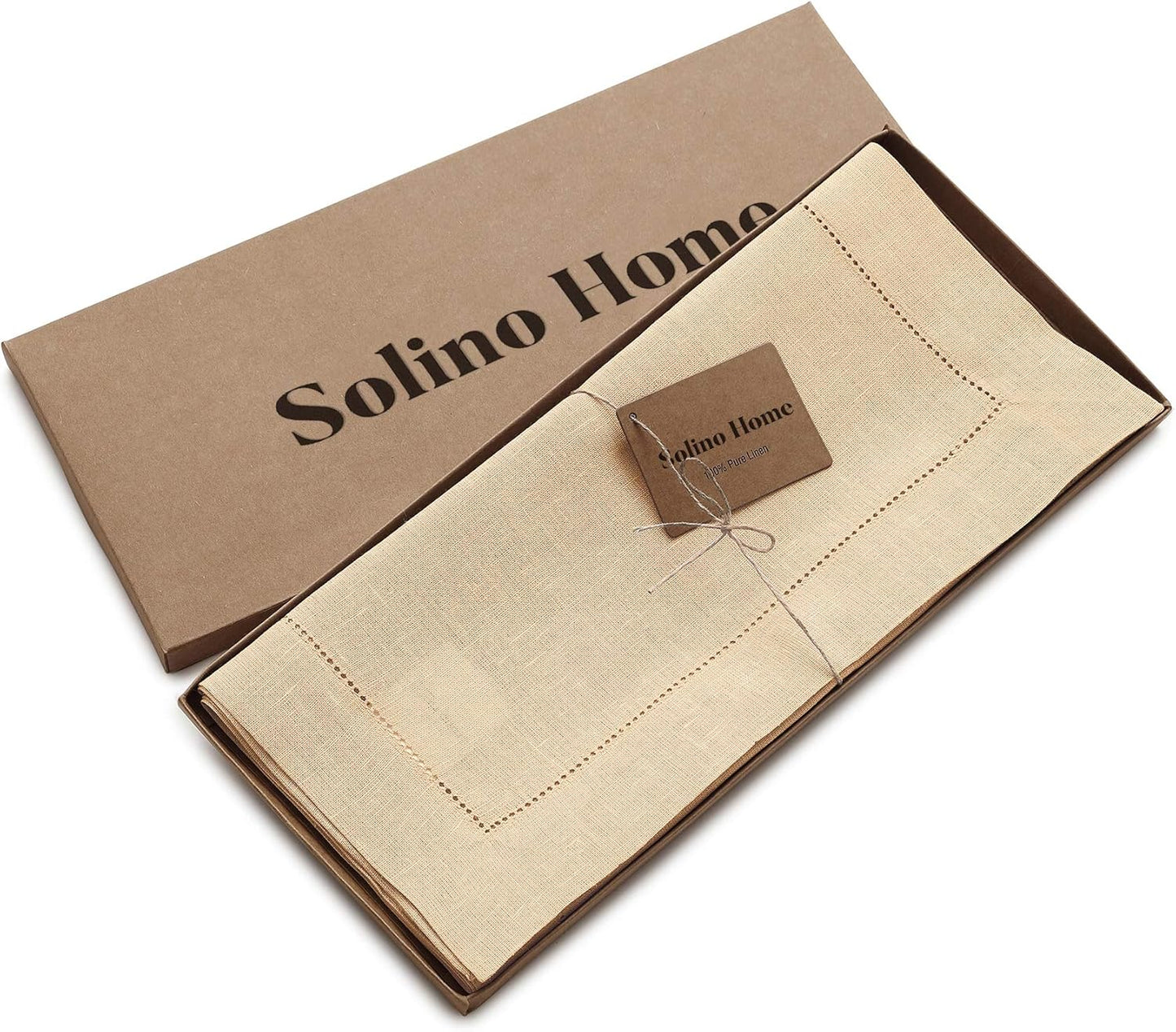 Solino Home Linen Beige Table Runner 72 Inches Long - 100% Pure Linen Hemstitch Table Runner 14 x 72 Inch for Dresser, Dining, Fall, Autumn, Halloween, Thanksgiving, Christmas - Classic Hemstitch