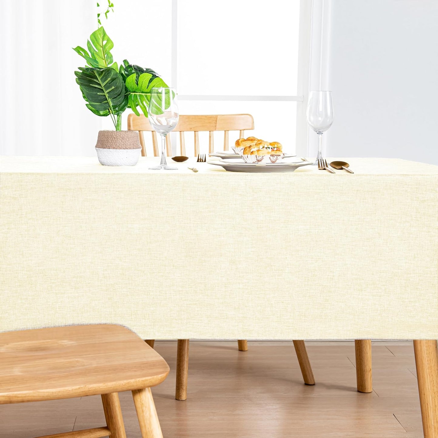 Hiasan Faux Linen Rectangle Tablecloth - Wrinkle and Stain Resistant Washable Table Cloth for Kitchen Dining Room Holiday Table Cover for Dinner, Champagne, 54 x 120 Inch