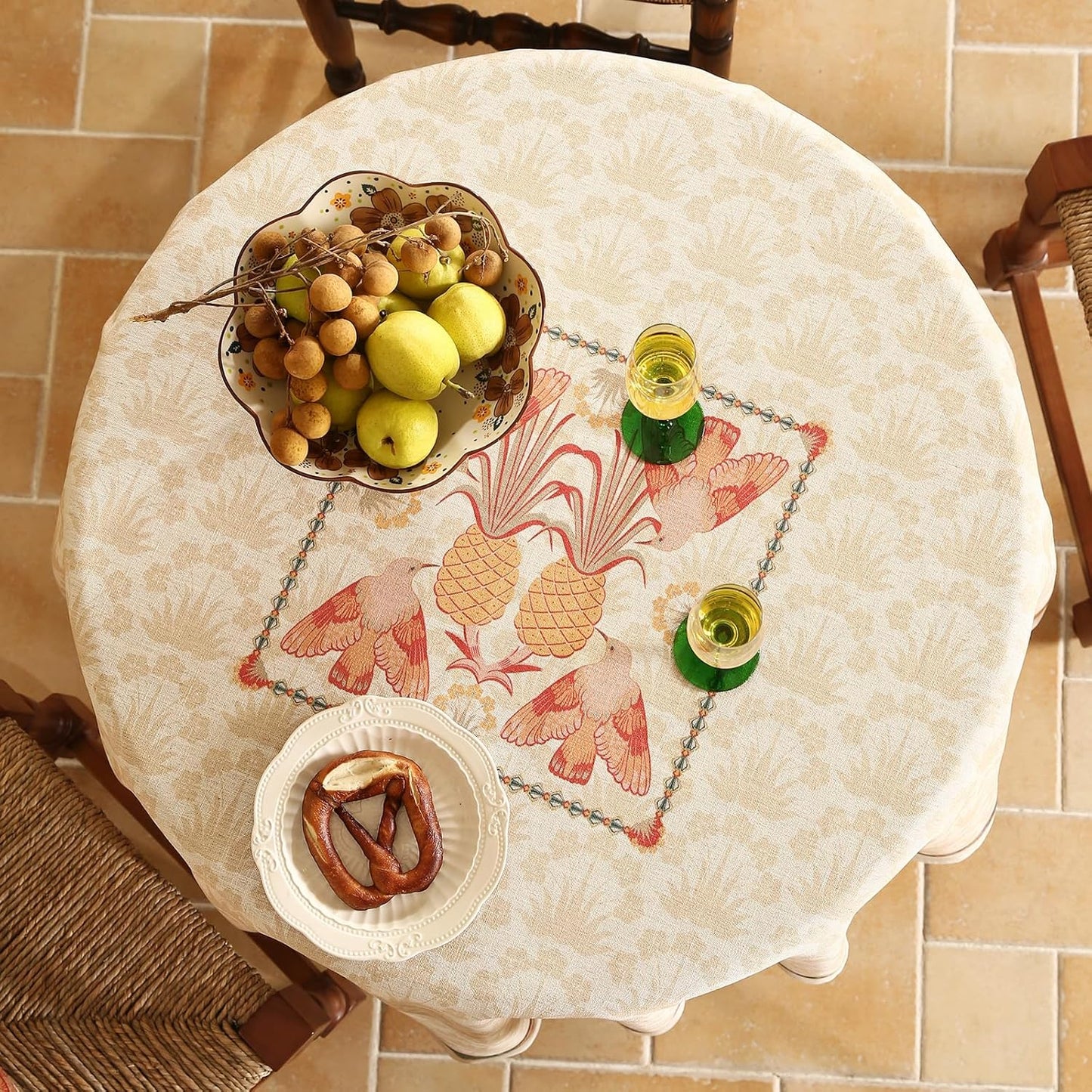 patdrea Designer Vintage Small Round Table Cloth,French Tropical Style Breathable Linen Tablecloth,Table Cover Cloth for Kitchen Dining Christmas,Thanksgiving,Diameter 55"-Pineapple a