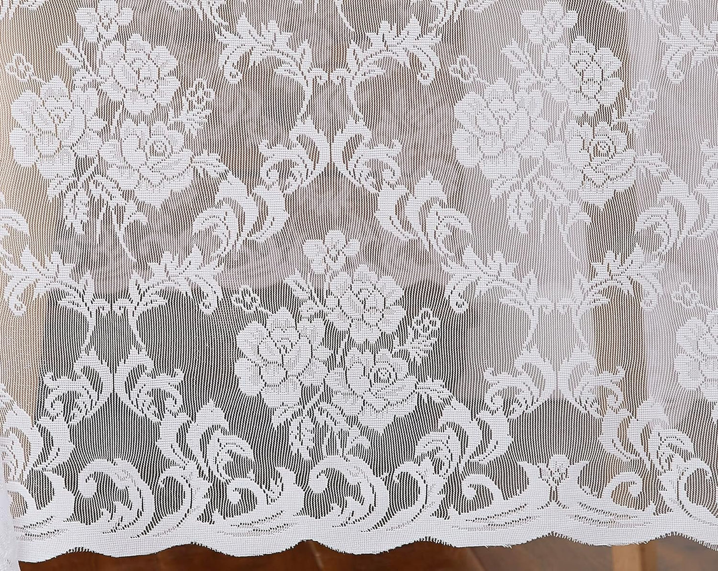 LinenZone Square White Tablecloth for Rustic Vintage Decor. Sheer Lace Table Cloth Works Great As Wedding Tablecloth or Thanksgiving Table Cover. (Mia TC 60 x 60, White)