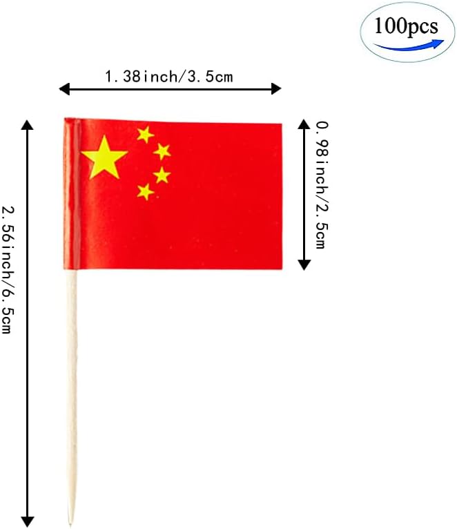 China Flag Chinese Flag, Small Mini China Toothpick Flags for Food, Cupcakes, Cocktails, Appetizers, Bar Party Decorations