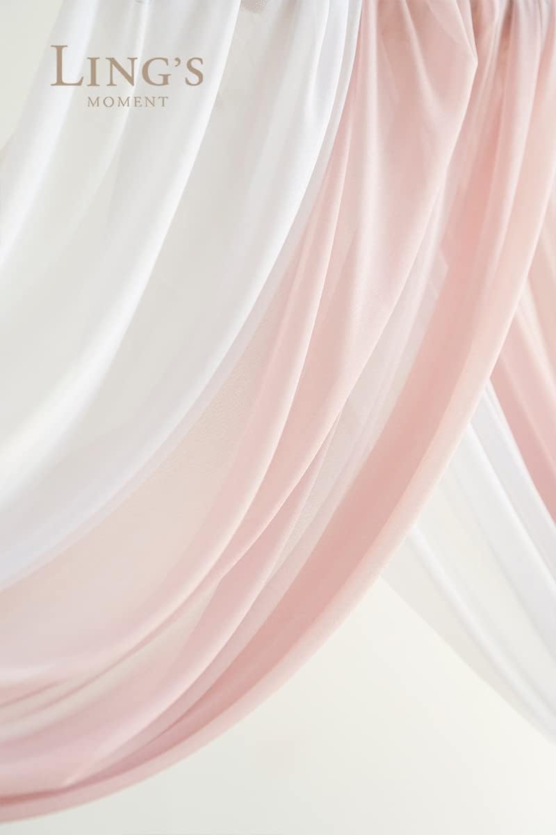 Ling's Moment Pink Artificial Wedding Arch Flowers Kit Pack of 4, 2pcs Hanging Flower Arrangement 2pcs Chiffon Drapes Ceremony Reception Spring Silk Rose Arbor Backdrop Floral Garden Outdoor Decor