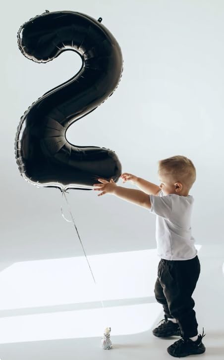 40 Inch Big Black Number 2 Balloon Birthday Decoration, Numbers 2 Helium Balloons 12 20 22 23 24 26 28 32 42 Celebration, Boy Girl Baby Anniversary Party Graduations Supplies Decorations