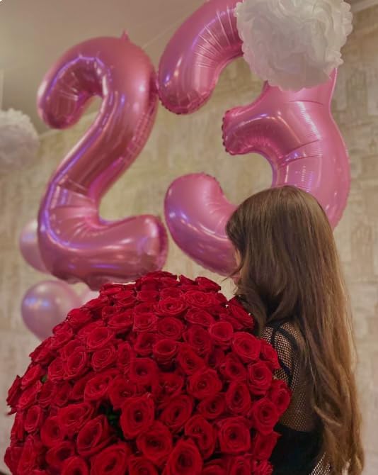 Large Pink 3 Number Balloon 40 Inch, 3 13 23 30 33 36 38 Pink Birthday Party Decorations, Number Three Foil Balloons for Anniversary Party Graduations Celebration Supplies