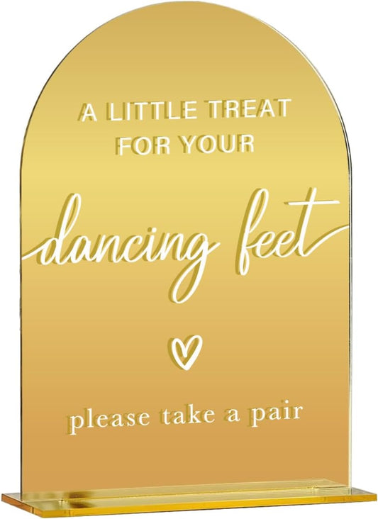 Acrylic Wedding Sign, Bridal Shower Decorations, A Little Treat for Your Dancing Feet Sign for Ceremony, Modern Font Table Signs, Gold Mirror Arched Acrylic Tabletop Signs for Wedding Reception