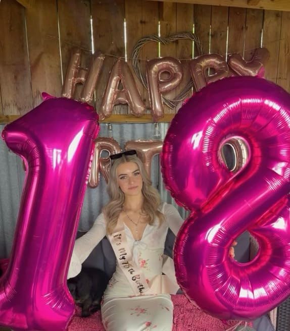Hot Pink Number 100 Balloon 40 inch, Number 100 Days Birthday, Hot Pink Foil 100 Balloon for Birthday Party, Anniversary Celebration Number Decorations