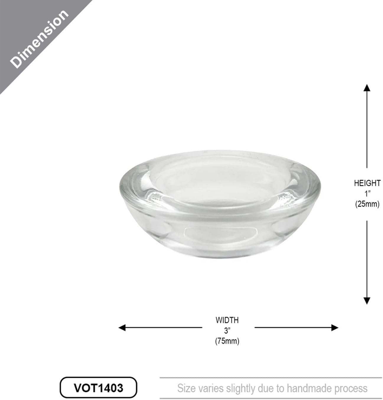 WGV Sturdy Tea Light Votive Candle Holder 3" W, Clear Heavy Thick Chubby Plate Bowl Glass, Small Accent Decor, 1 Pc
