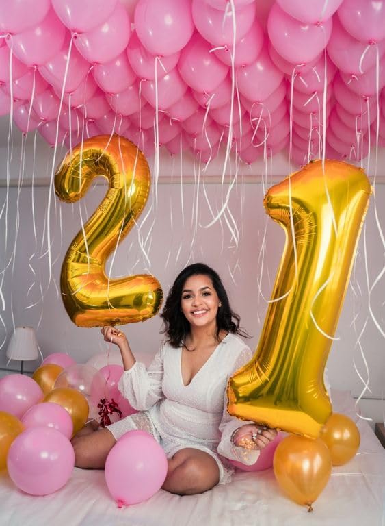Gold Jumbo Helium Number 21 Balloon 40 Inch, Giant Foil Golden Number 21 21st Birthday Balloons, Large Numbers 21, Party Celebration Supplies Decorations