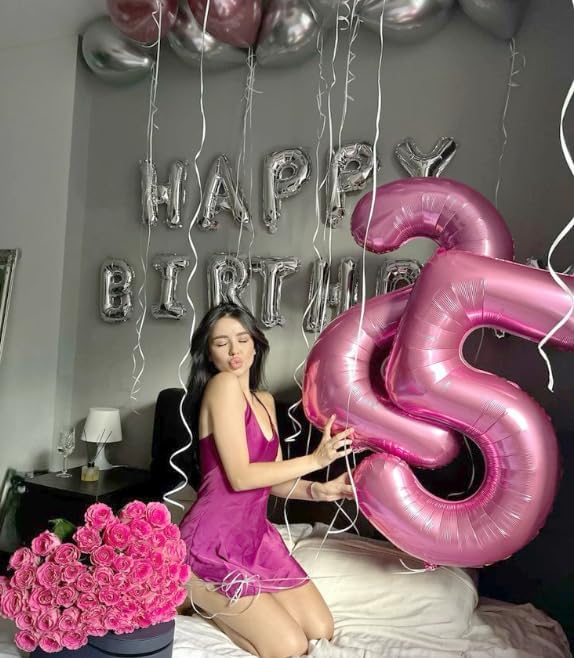 40 Inch Big Pink Number 2 Balloon Birthday Decoration, Number 2 Helium Balloon 12 20 22 23 24 26 28 32 42 Celebration, Boy Girl Baby Anniversary Party Graduations Supplies Decorations