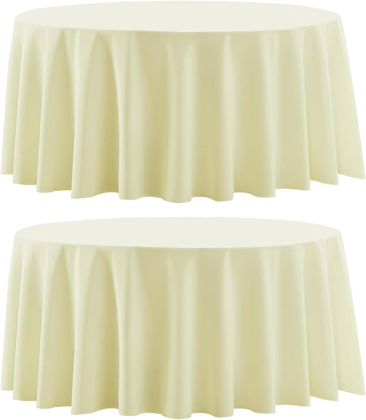 Round Tablecloth 2 Pack 90 Inch Ivory Tablecloths Washable Decorative Linen Polyester Table Clothes Cover for Dining Table Banquets Buffet Parties and Wedding
