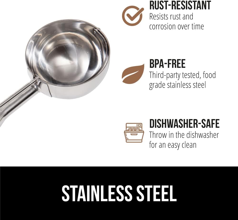 GORILLA GRIP Stainless Steel Cookie Scoop for Baking, 2 TBSP, Multipurpose Melon Baller, Meatball Spring Scoops, Perfect Portion Sizes, Easy Food Release, Scooper Size 40, BPA-Free Kitchen Tool, Black