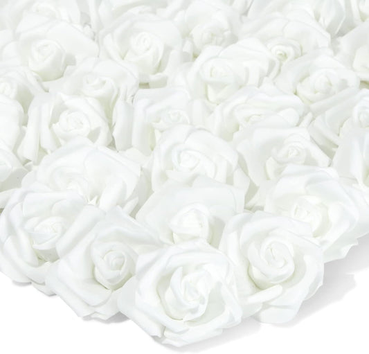 Juvale White Flowers Artificial Roses - Artificial Flowers for Wedding Decor & Centerpiece Table Decorations - 100-Pack, 3 in Diameter, White