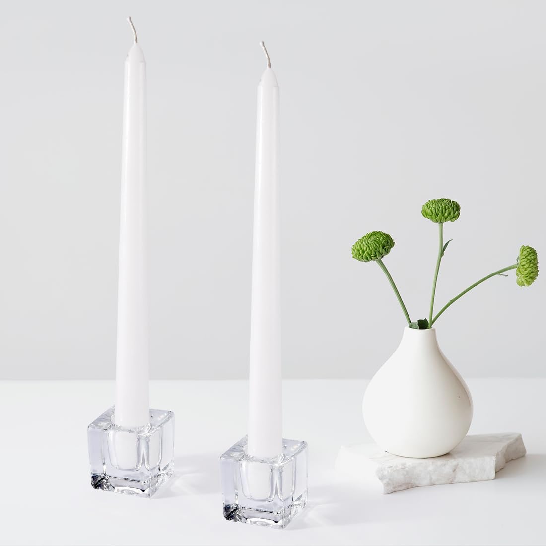 Glass Taper Candles Holders Bulk, Set of 24 Clear Glass Candlestick Holders for Christmas Festival Dinning Table
