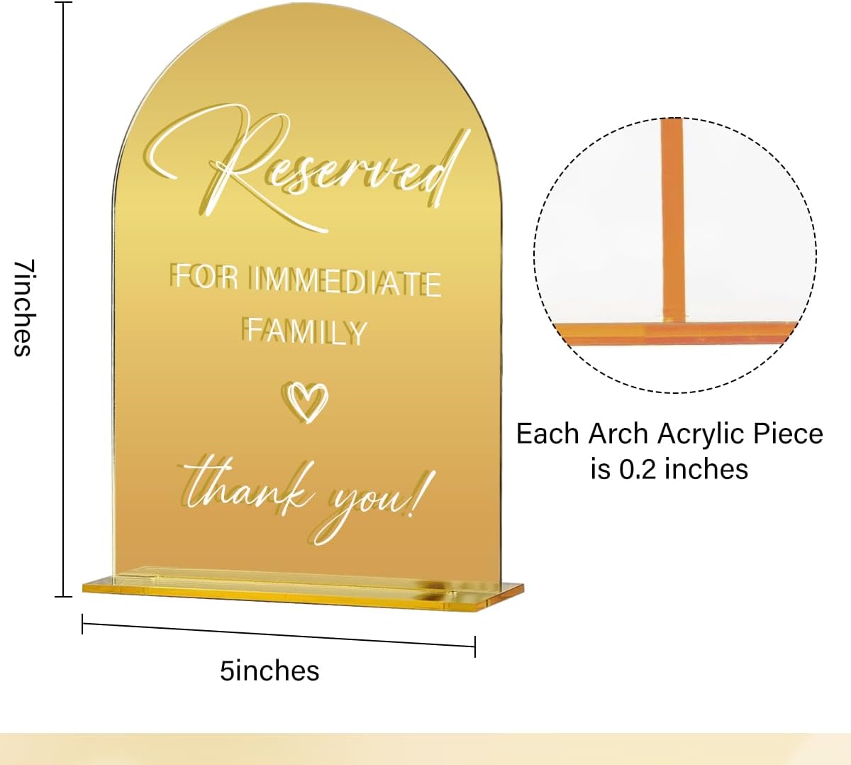 Acrylic Wedding Sign, Bridal Shower Decorations, Reserved for Immediate Family Sign for Ceremony, Modern Font Table Signs, Gold Mirror Arched Acrylic Tabletop Signs for Wedding Reception