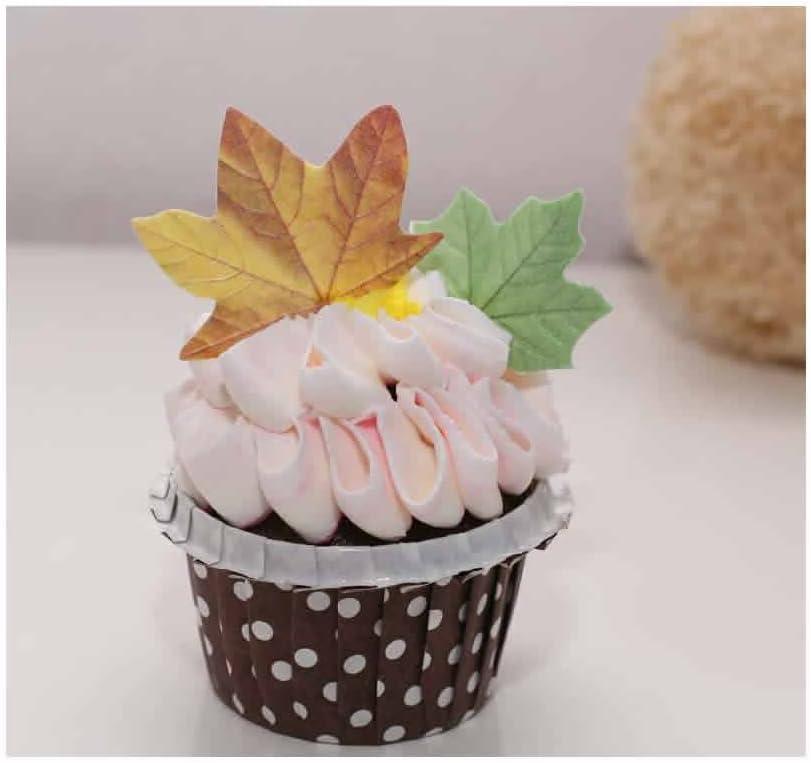 GEORLD Set of 48 Edible Fall Leaves Cake Decorations, Cupcake Topper 3 Colors
