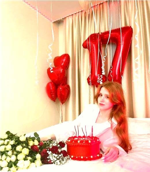 Red Number 7 Birthday Balloon 40 Inch, Digital Balloons for 7 17 27 70 77 Party Celebration Decorations Supplies, Mylar Foil Numbers Balloon for Seven Wedding Anniversary