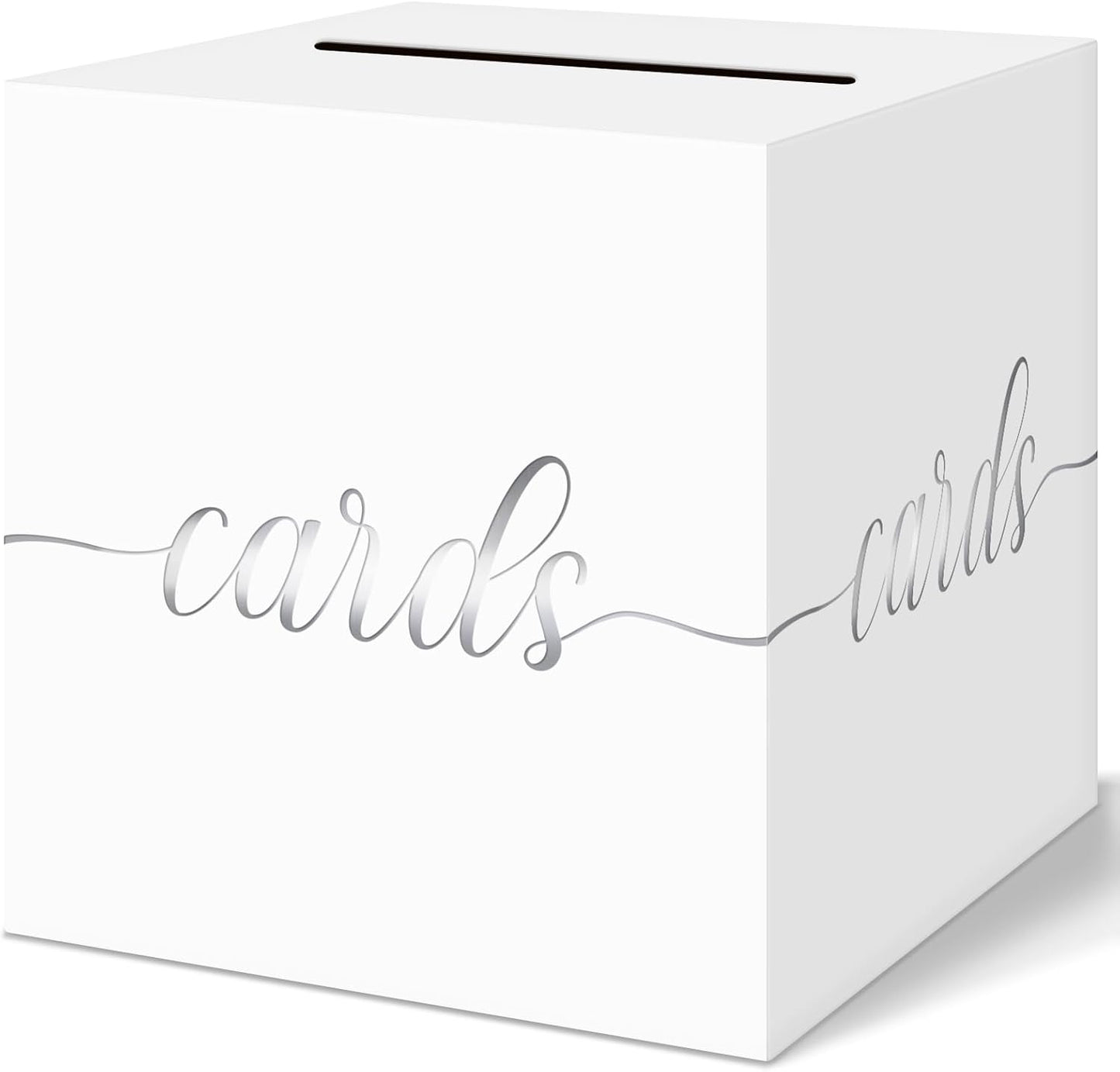 QIKSION White Wedding Card Box, Silver Foil Gift Card Box for Party, Wedding Reception, Graduation, Birthday, Baby Shower, Raffle