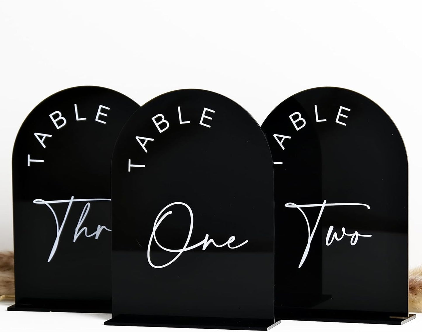 Black Arch Wedding Table Numbers with Stands 1-15, 5x7 Inch Black Acrylic Arch Sign with Holder, Arched Acrylic Table Numbers for Wedding Reception (1-15, 5"x7")