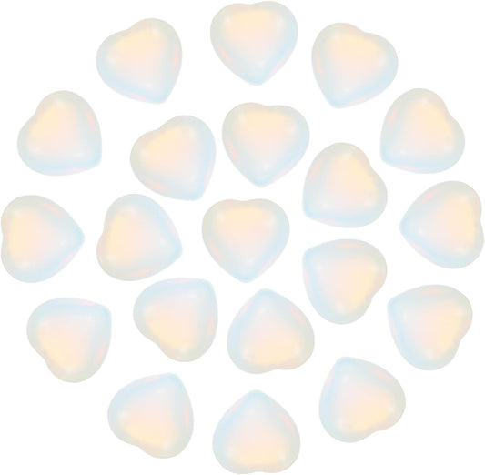 PATIKIL 20 Pcs Natural Heart Shaped Crystal Stone, 0.6 Inch Mini Polished Love Gemstone Crystal, Pocket Rock Engraved Worry Stones for Women Gifts Meditation, AB White