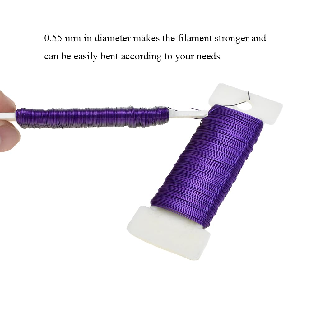 HAHIYO 26Gauge Purple Metal Floral Wire - 1 Roll, 38 Yards (115 Feet) - Flexible Paddle Wire for Craft, Christmas Wreath, Flower Arrangement, Bouquet Wrapping, Wedding, DIY