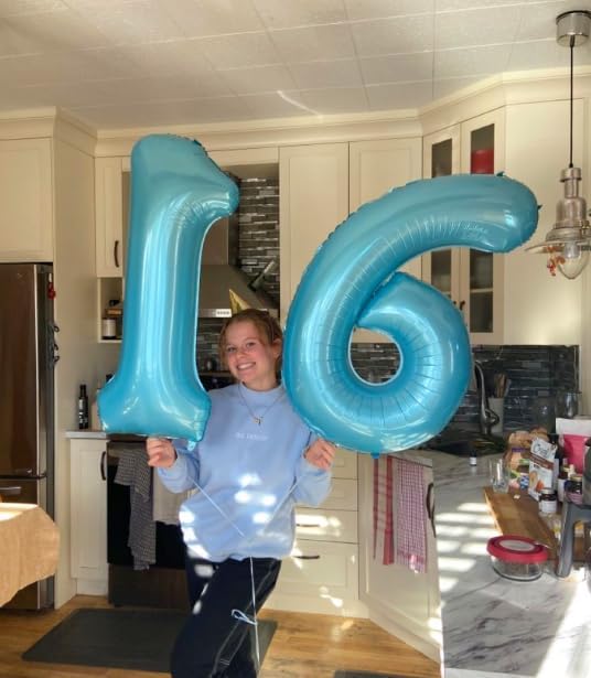 40 Inch Pearl Blue Mylar Foil Number 6 Birthday Balloon, Digital Balloons for 6 16 Boy Girl Party Decorations Supplies, Big Helium Balloon Numbers for 26 36 46 60 Men Women Anniversary
