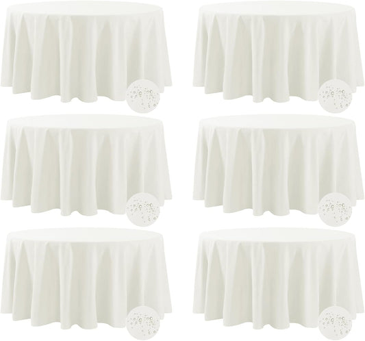 Fokitut 6 Pack Waterproof Round Tablecloth, 120 Inch, Stain Resistant and Wrinkle Polyester Table Cloth, Fabric Table Cover for Kitchen Dining, Wedding, Party, Holiday Dinner-Ivory