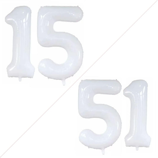 GOER Number 15 Balloons for 15th Birthday Sweet 15 Party Decorations,42 Inch Jumbo Foil Helium 51 Balloons for 51st Birthday Party Decoration (White)