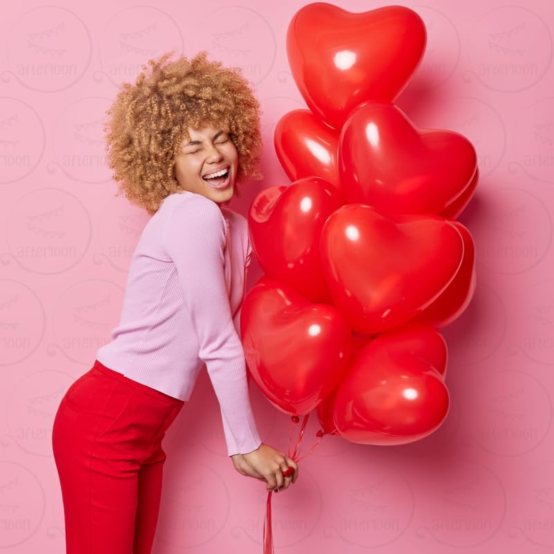 AFTERLOON® Biodegradable Balloons 100 pcs Red 12 Inch Heart Shaped, Thickened Extra Strong Natural Latex Helium Float, Proposal Marriage Love Baby Shower Gender Reveal Wedding Bridal Corazones