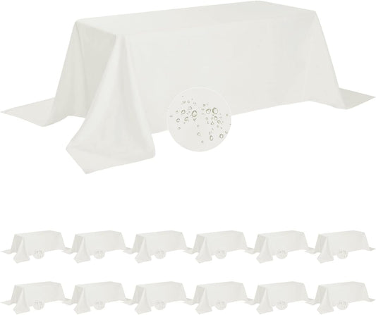 Fokitut 12 Pack Waterproof Rectangle Tablecloth, 90x156 Inch,Stain Resistant and Wrinkle Polyester Table Cloth, Fabric Table Cover for Kitchen Dining, Wedding, Party, Holiday Dinner-Ivory