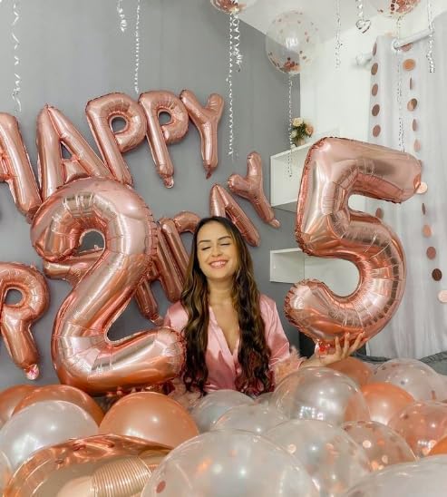 Rose Gold 40 Inch Large Number 5 Birthday Balloon, 2025 Five 5th 15 25 35 50 55 Birthday Celebration Decorations, Rose Gold Foil 5 Mylar Helium Balloons Girl Boy Anniversary Party Supplies