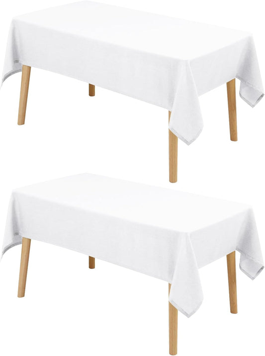 Hiasan 2 Pack Faux Linen Rectangle Tablecloth - Wrinkle and Stain Resistant Washable Table Cloth for Kitchen Dining Room Holiday Table Cover for Party Dinner, White, 54 x 108 Inch