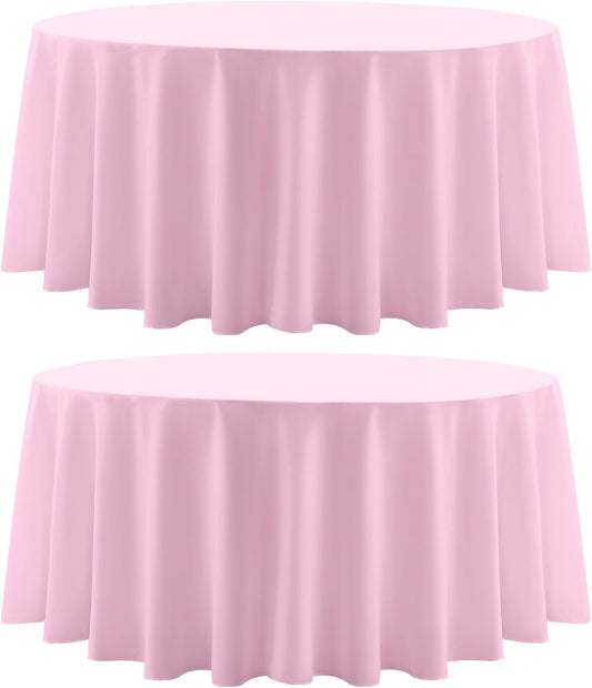 Round Tablecloth 132 Inch 2 Pack Pink Tablecloths Washable Decorative Linen Polyester Table Clothes Cover for Dining Table Banquets Buffet Parties and Wedding