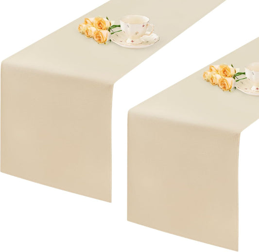 2 Pack Beige Table Runner 12 x 90 Inch Solid Color Farmhouse Runners Coffee Table Dresser for Daily Party Home Decoration