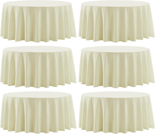Round Tablecloth 132 Inch 6 Pack Ivory Tablecloths Washable Decorative Linen Polyester Table Clothes Cover for Dining Table Banquets Buffet Parties and Wedding